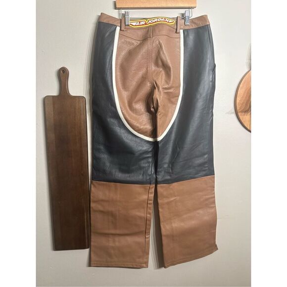 Jordan Travis Scott Brown Black Cow Leather Cactus Jack Moto Pants Size 8 Medium - Picture 2 of 7